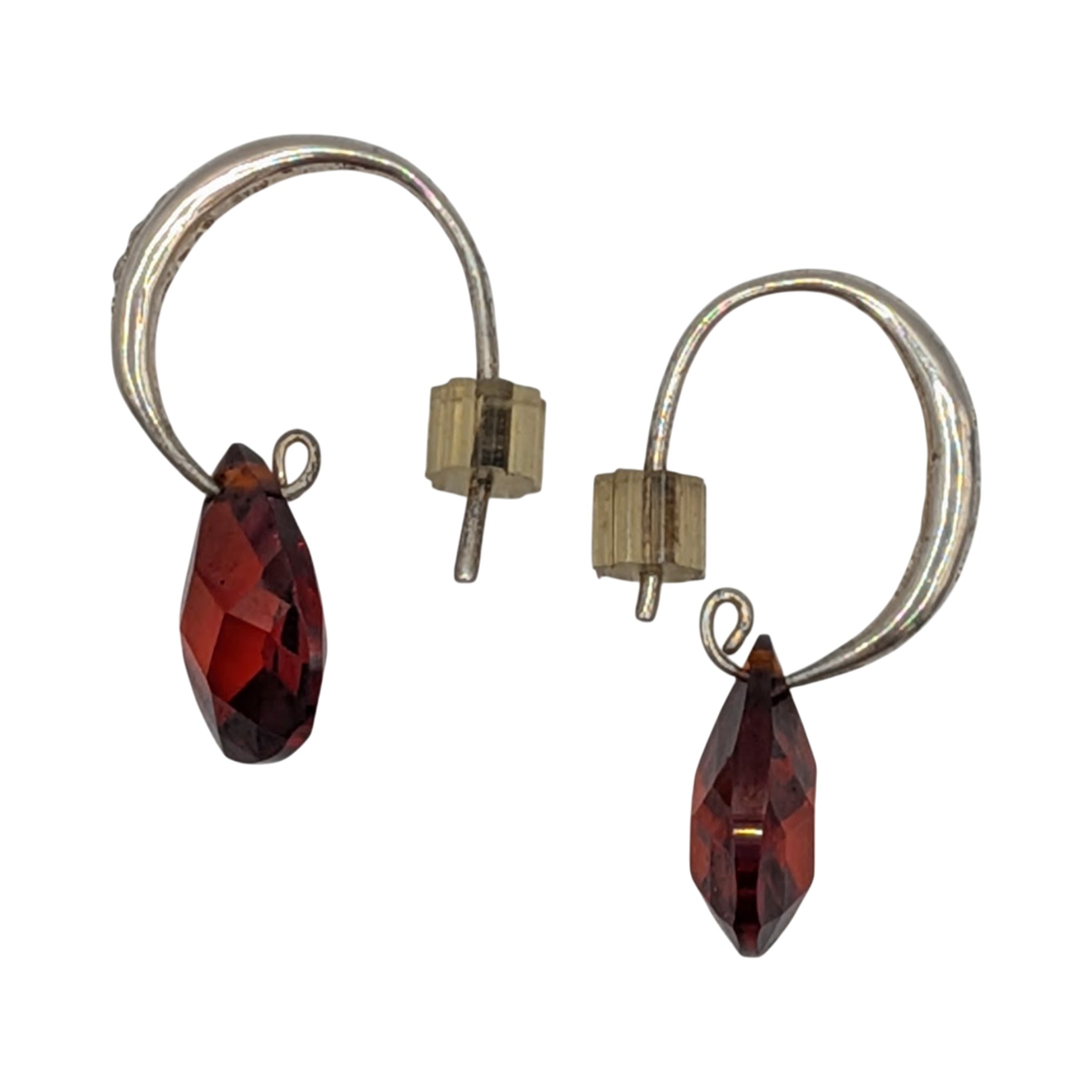Signed Sterling Silver Rhinestone Pear Cut Drop Hoop Stud Earrings