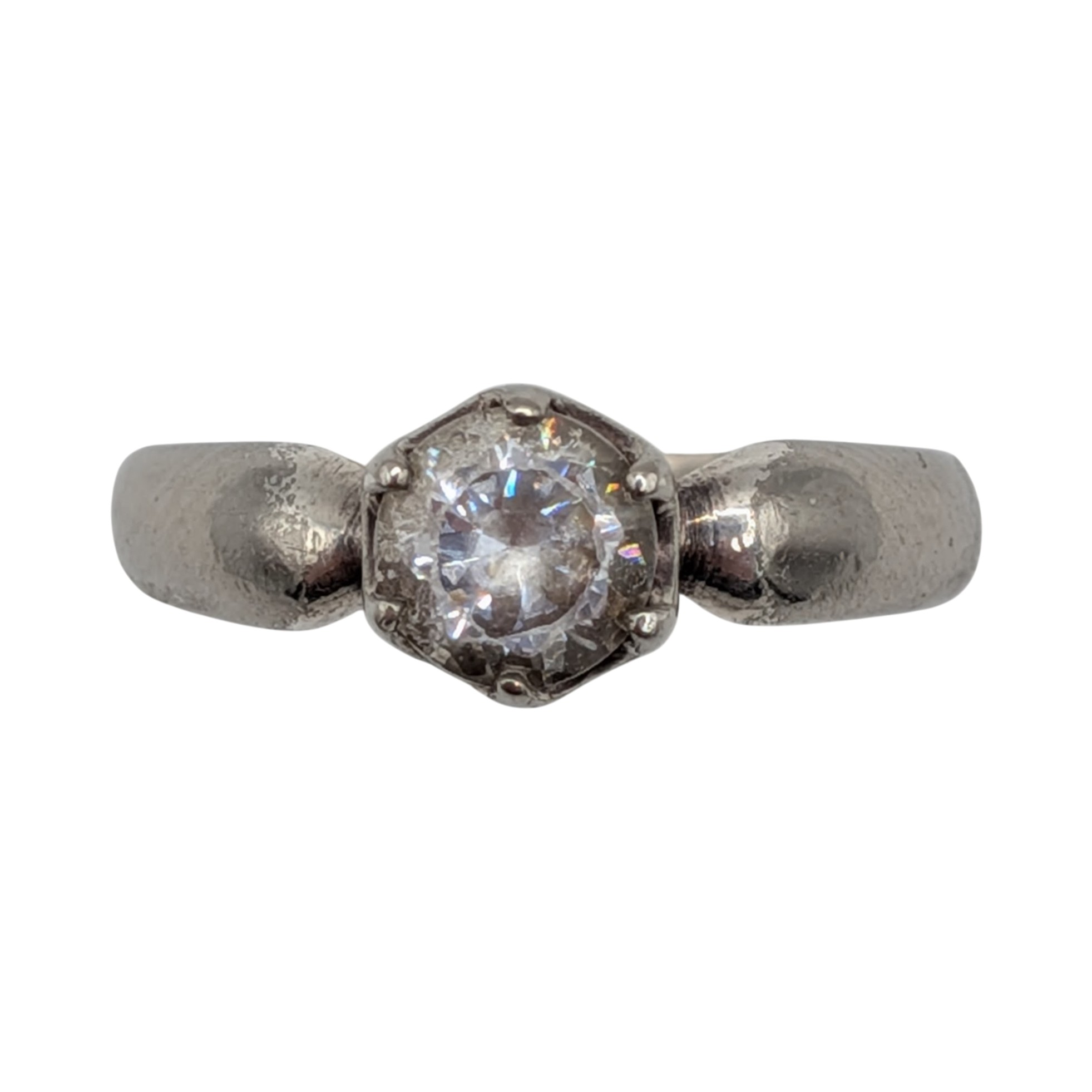 Signed Sterling Silver Rhinestone Solitaire Ring Size 8.5