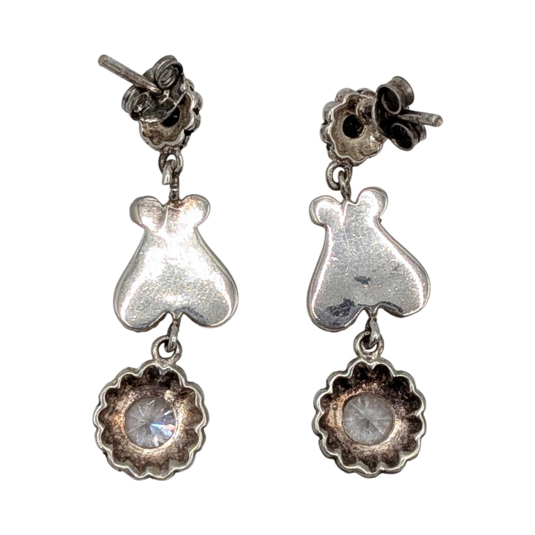 Sterling Silver Rhinestone Swirl Dangle Stud Earrings