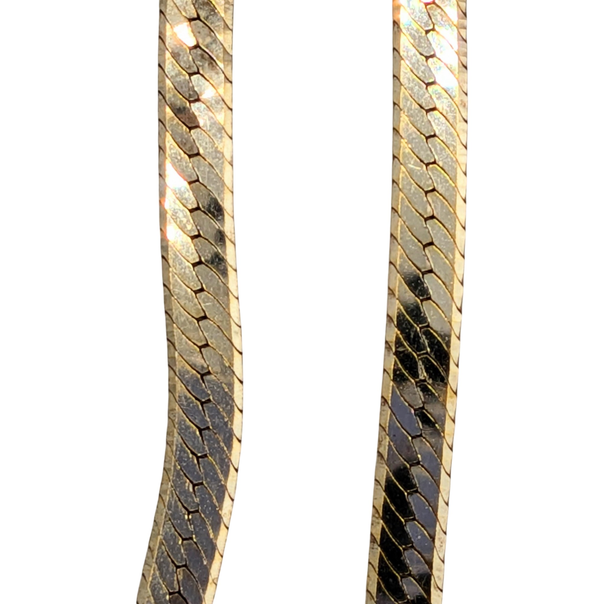Signed Italy Gold Over Sterling Silver Herringbone Chain Necklace