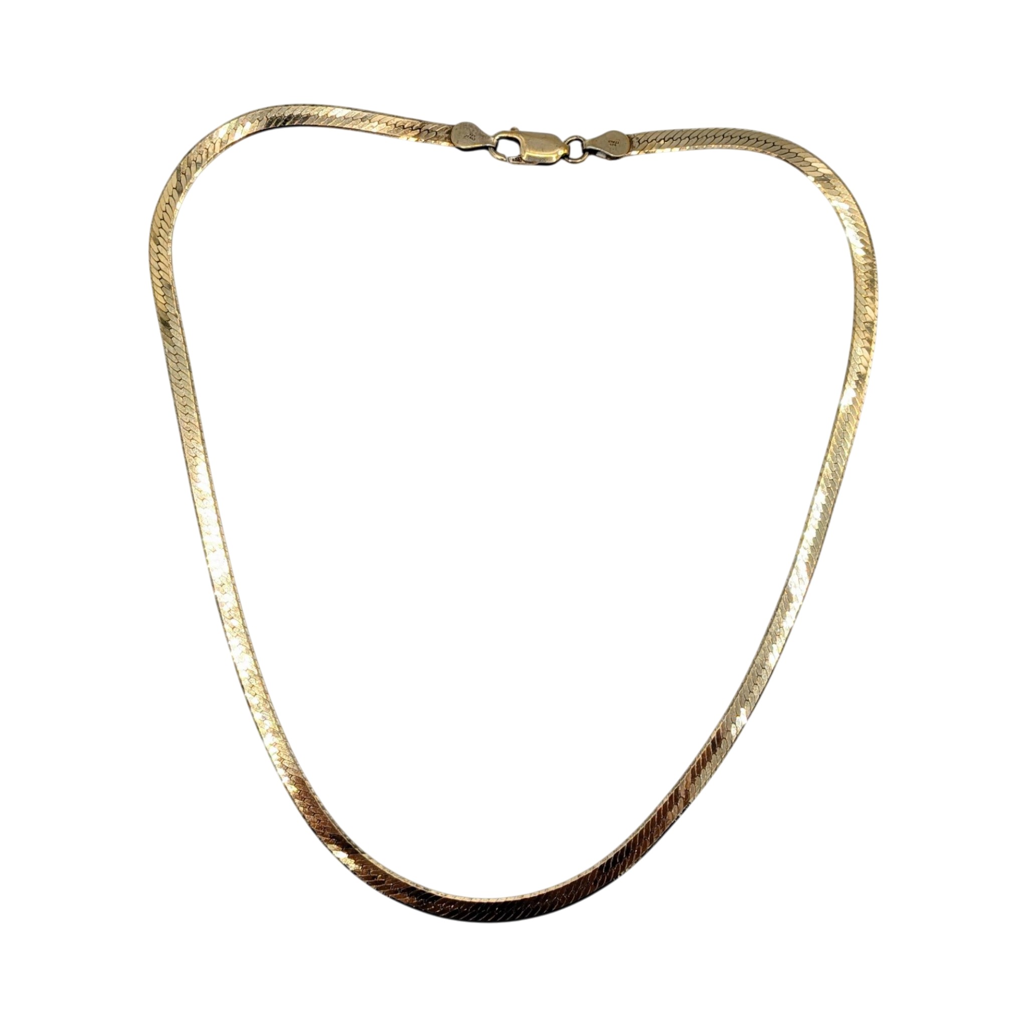 Signed Italy Gold Over Sterling Silver Herringbone Chain Necklace