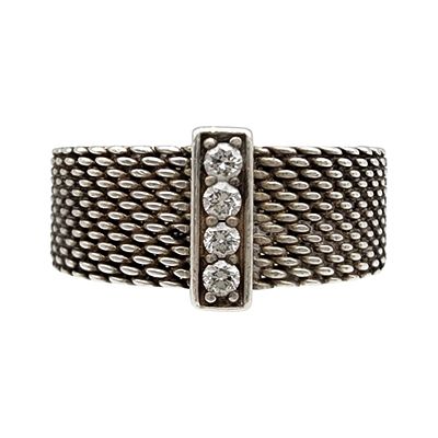 Tiffany & Co. Sterling Diamond Somerset Mesh Ring Sz 4. Tiffany & Co Sterling Diamond Somerset 
