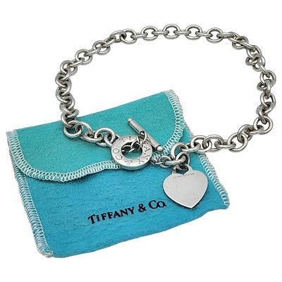 Tiffany & Co. Sterling Heart Tag Toggle Necklace. Heavy Tiffany & Co. Sterling Heart Tag Toggle 