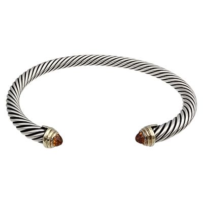 David Yurman Sterling & 14k Gold Citrine Cable Cuff Bracelet, 5mm - 27.2g