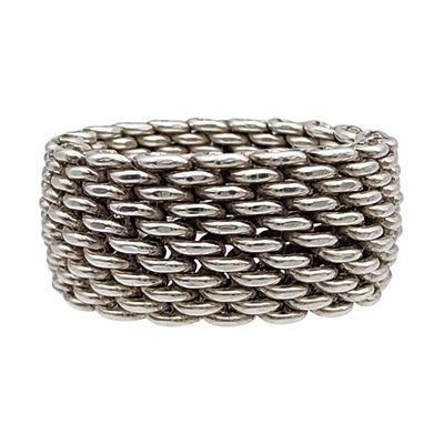 Tiffany & Co. Sterling Somerset Mesh Ring Sz 6.5 - 8.7g, comes with Tiffany pouch as shown