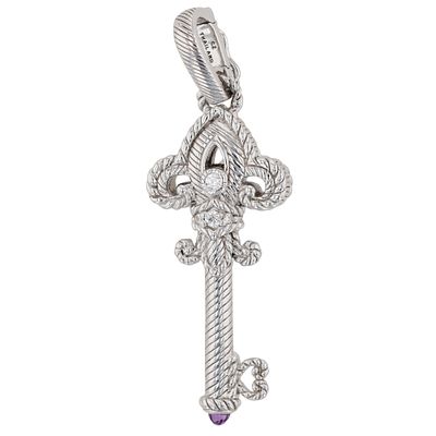 Judith Ripka Sterling Amethyst Key Enhancer Pendant 10.9g