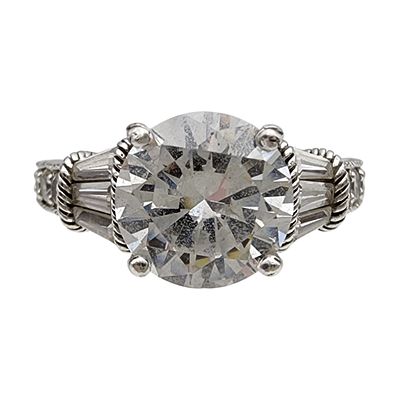 Judith Ripka Sterling Cubic Zirconia Ring Sz 9 6.6g