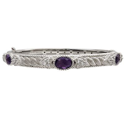 Judith Ripka Sterling Amethyst Hinge Bangle Bracelet - 30.8g