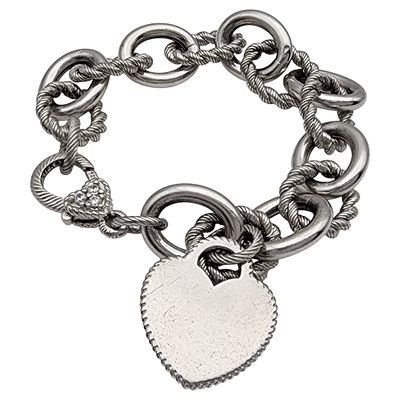 Judith Ripka Sterling Heart Charm Twist Link Chain Bracelet. Judith Ripka Sterling Heart Charm 