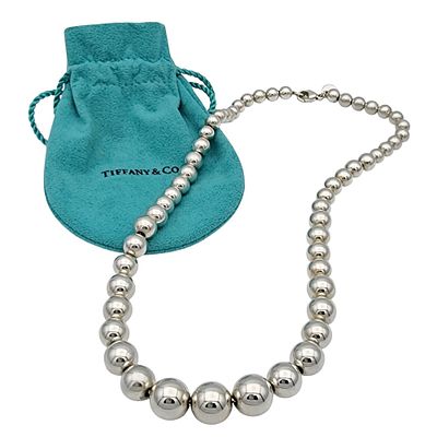 Tiffany & Co. Sterling Hardwear Graduated Bead Necklace, 16", 6-11m beads - 29.1g, comes with 