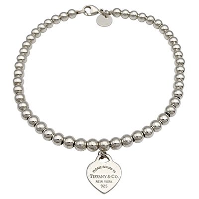 Tiffany & Co. Sterling Return to Tiffany Heart Charm Bead Bracelet, 4mm - 6.1g, comes with 
