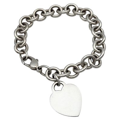 Tiffany & Co. Sterling Heart Charm Chain Link Bracelet, 7.5" - 34.9g, comes with Tiffany pouch 