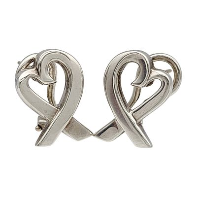 Tiffany & Co. Paloma Picasso Sterling Loving Heart Earrings w/ Omega Clip Backs, .6"l x .4"w - 