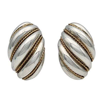 Tiffany & Co. Sterling & 14K Gold Braided Dome Earrings. Tiffany & Co. Sterling & 14K Gold 