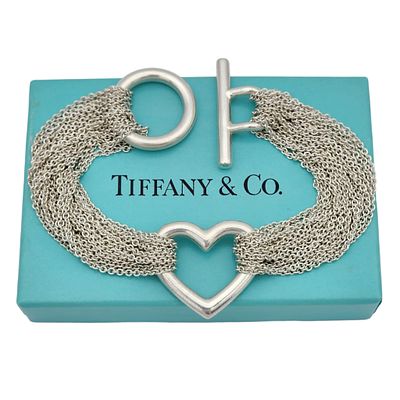 Tiffany & Co. Sterling Multistrand Mesh Heart Toggle Bracelet, 7" - 31.9g, comes with Tiffany 