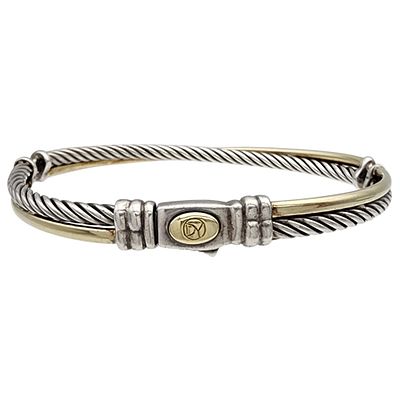 David Yurman Sterling & 18K Gold Crossover Cable Bracelet - 15.6g