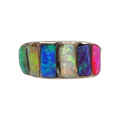 Sterling Multicolor Opal Ring Sz 6.5, 2g