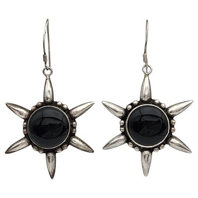 Sterling Large Onyx Spike Earrings 12.2g