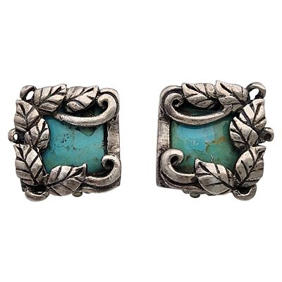 Sterling Turquoise Leaf Earrings 11.8g