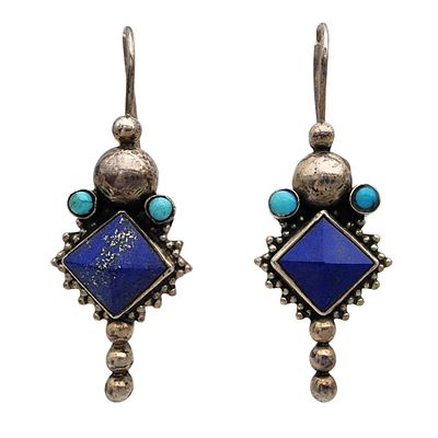 Sterling Lapis Lazuli and Turquoise Earrings 5.9g