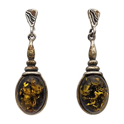 Vintage Sterling Amber Dangle Earrings 4g