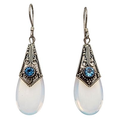 Sterling Topaz Opalite Dangle Earrings 6.8g