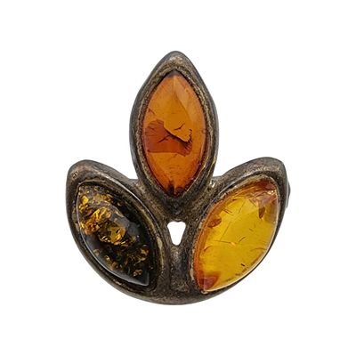 Vintage Sterling Multicolor Amber Ring Sz 7.5 - 3.2g