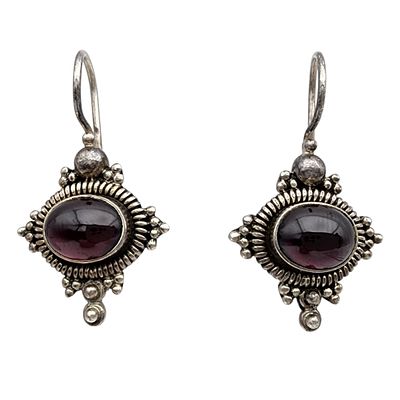 Sterling Garnet Drop Earrings 6.4g