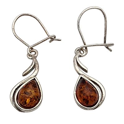 Vintage Sterling Amber Dangle Earrings 2.8g