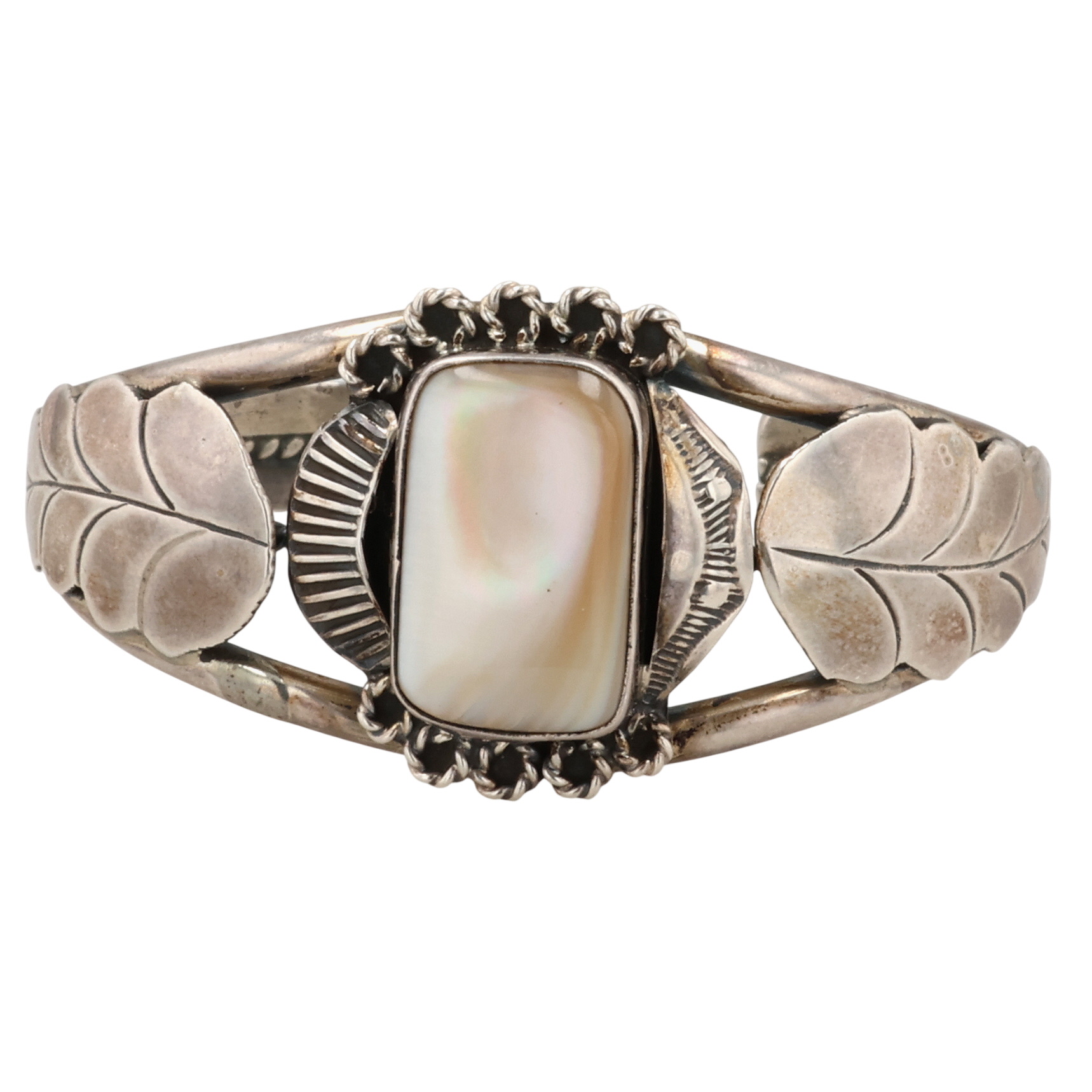 Signed Navajo Sterling Mother of Pearl Cuff Bracelet