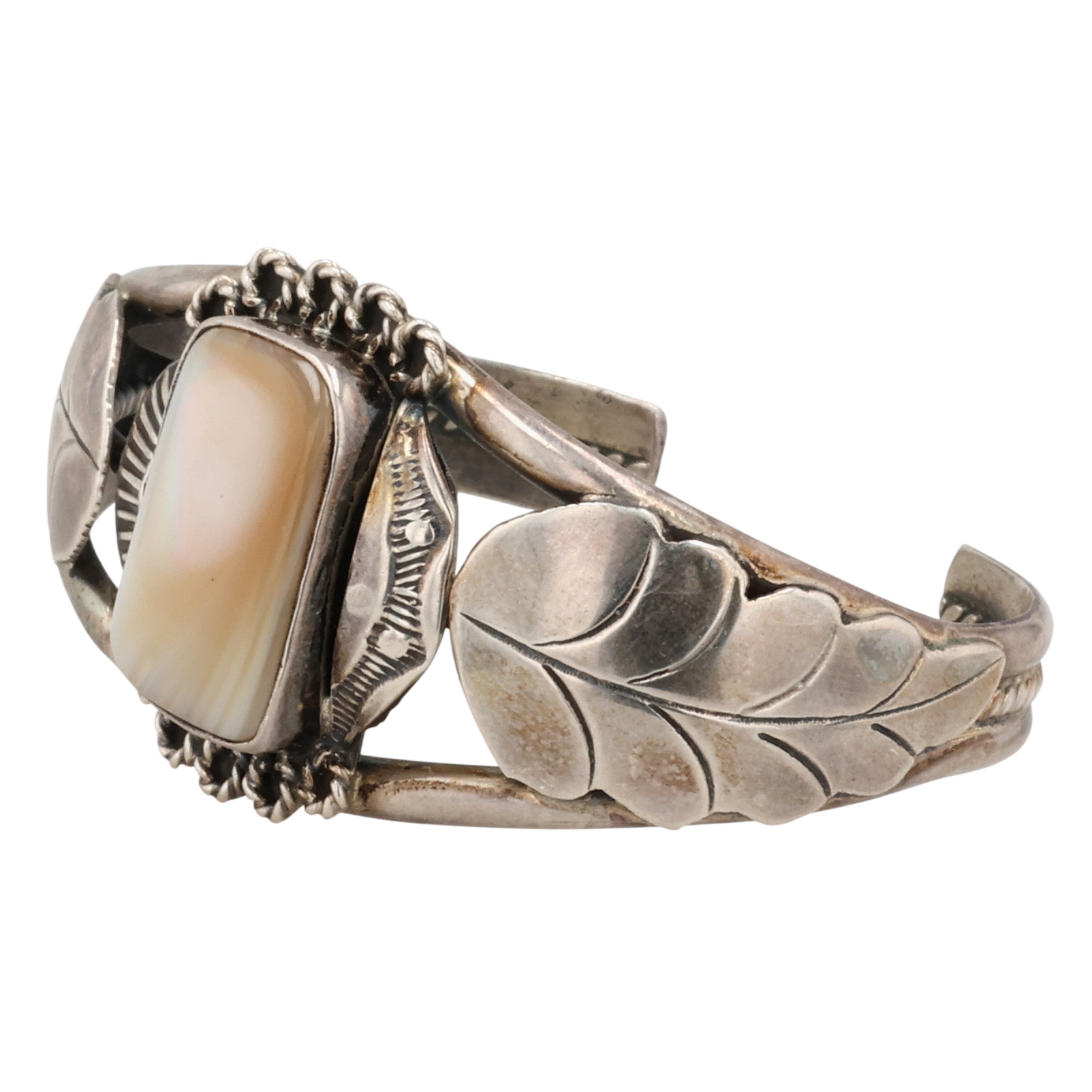 Signed Navajo Sterling Mother of Pearl Cuff Bracelet