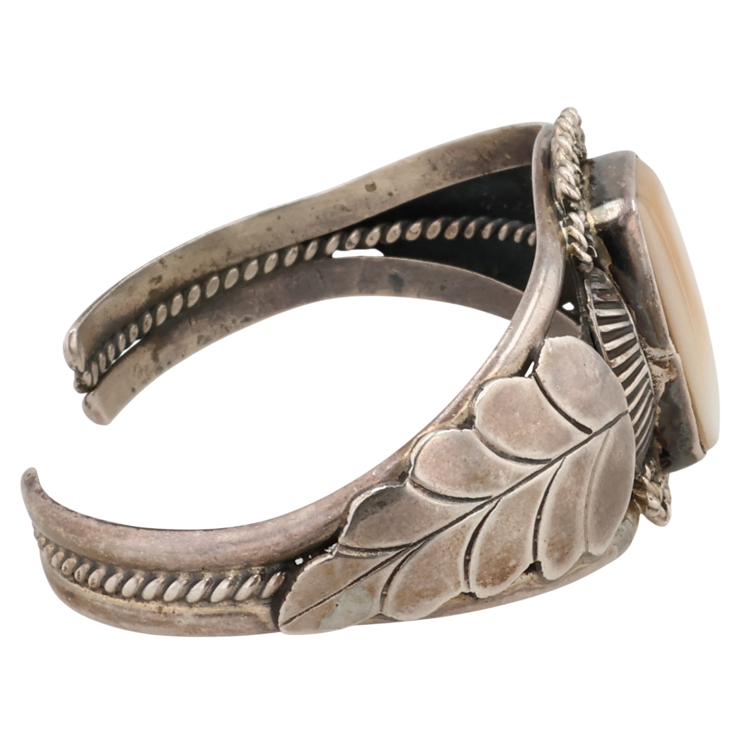Signed Navajo Sterling Mother of Pearl Cuff Bracelet