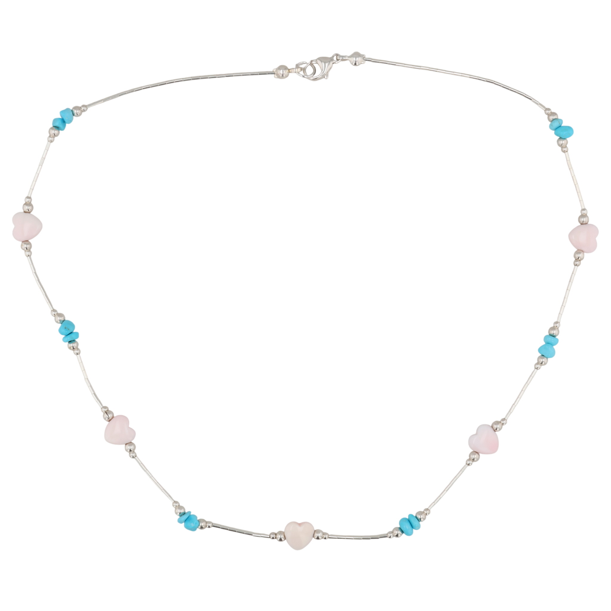 Southwest Sterling Pink Conch Kingman Turquoise Necklace