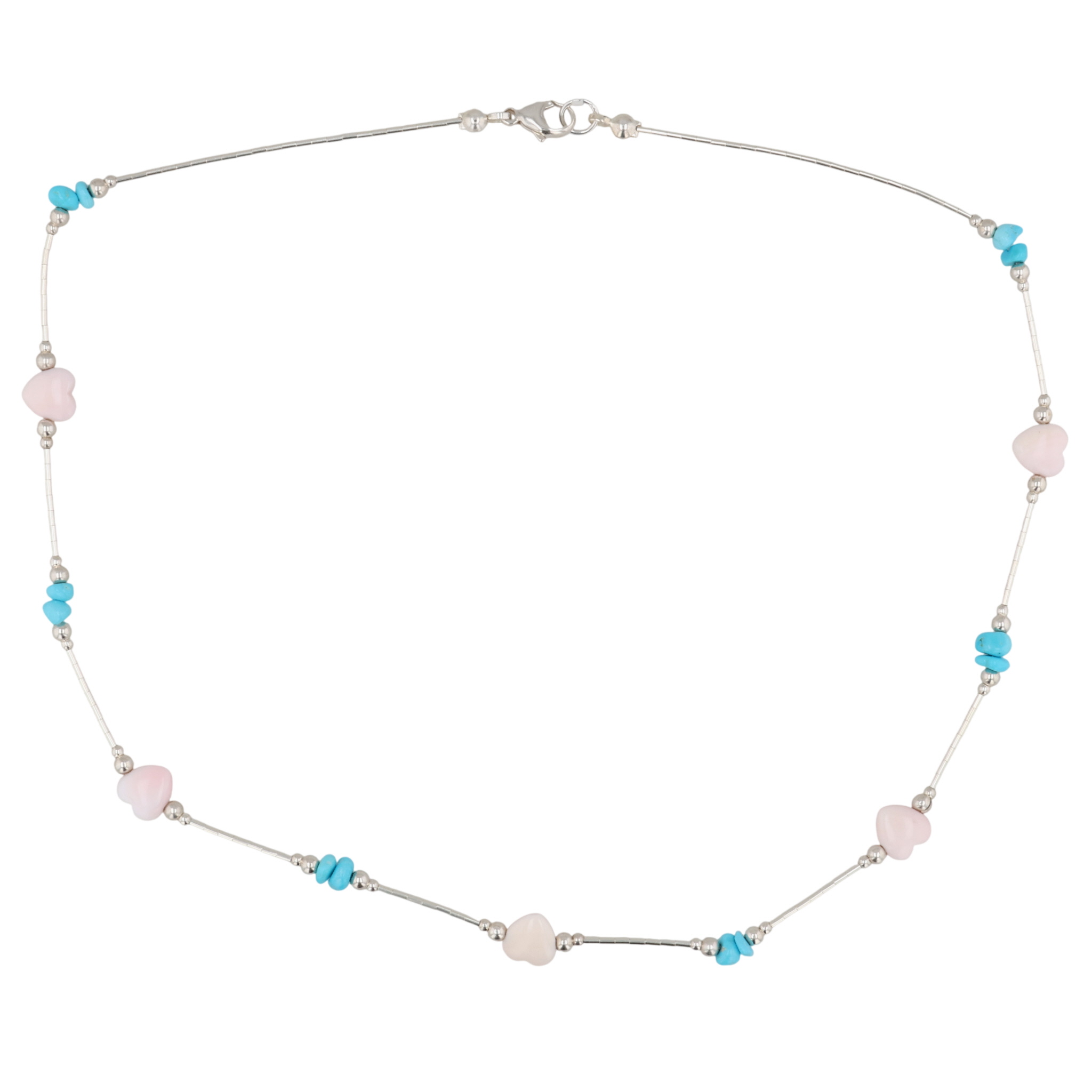 Southwest Sterling Pink Conch Kingman Turquoise Necklace