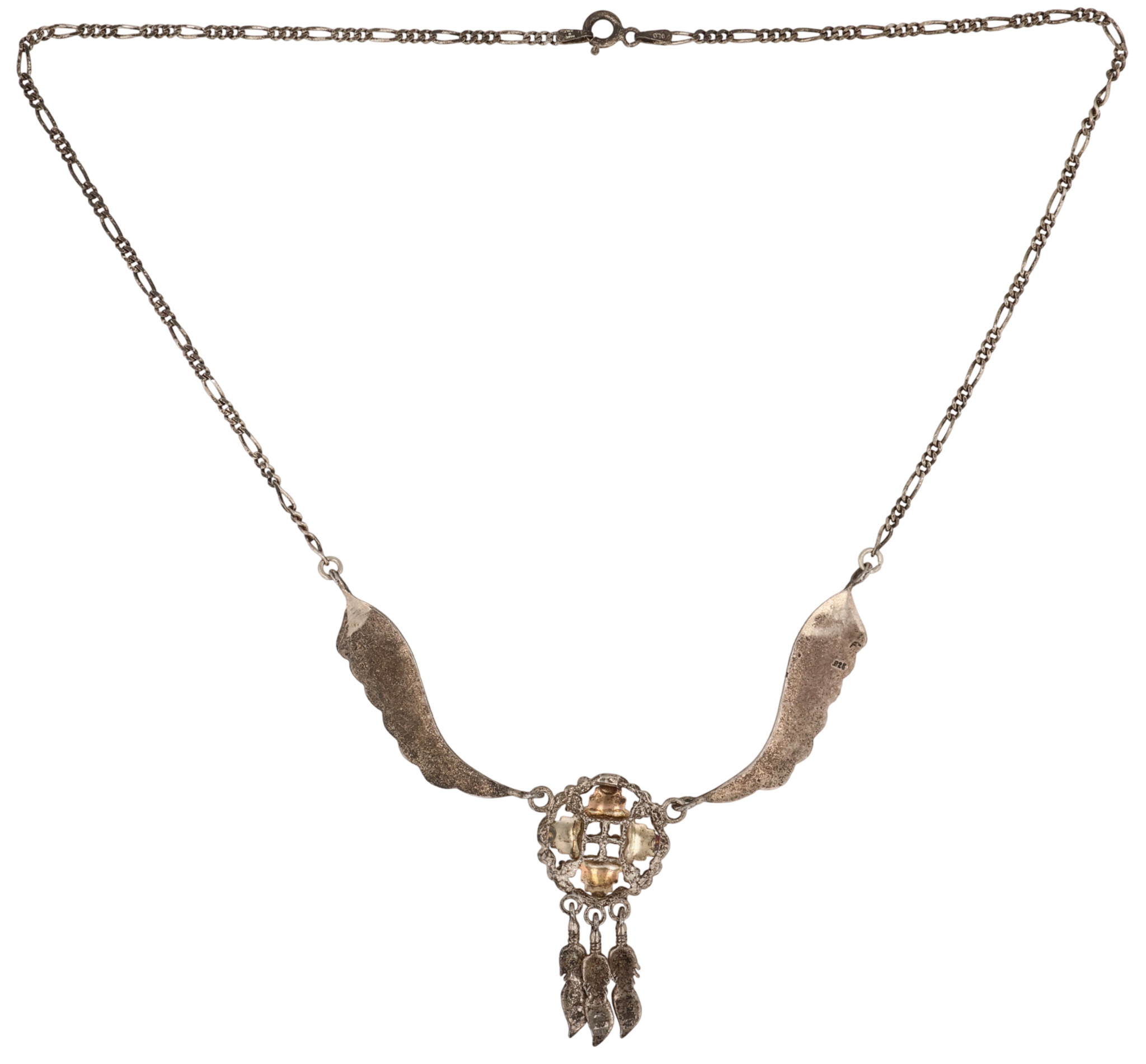 Southwest Sterling Feather Dangle Necklace