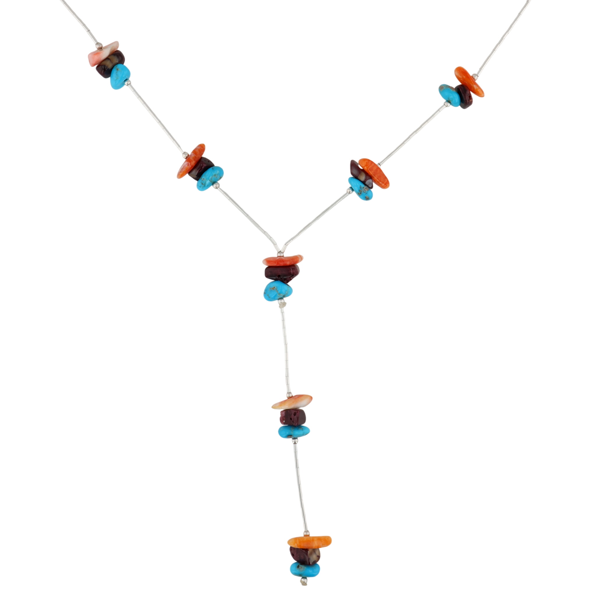 Southwest Sterling Multi-Stone Lariat Necklace