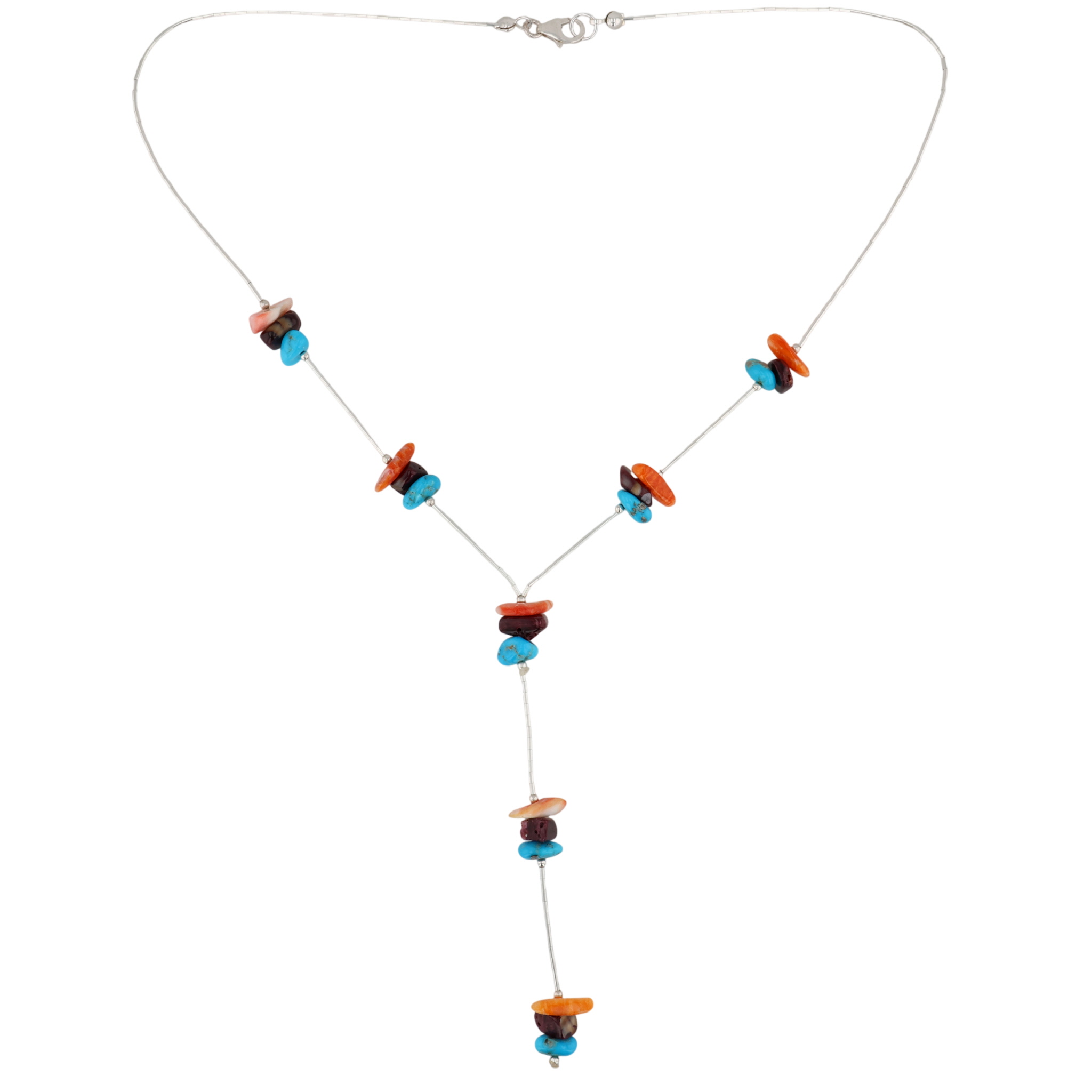 Southwest Sterling Multi-Stone Lariat Necklace