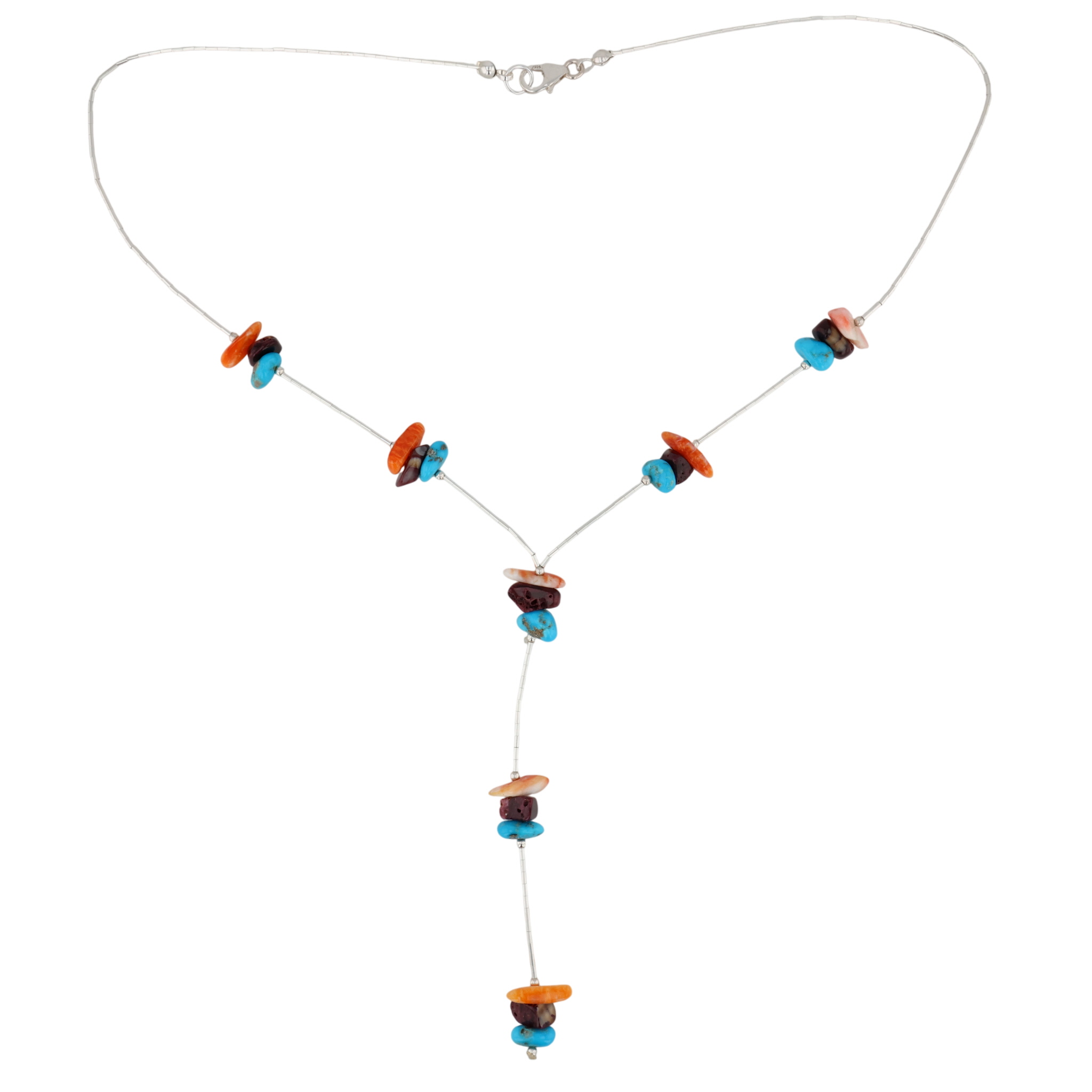 Southwest Sterling Multi-Stone Lariat Necklace