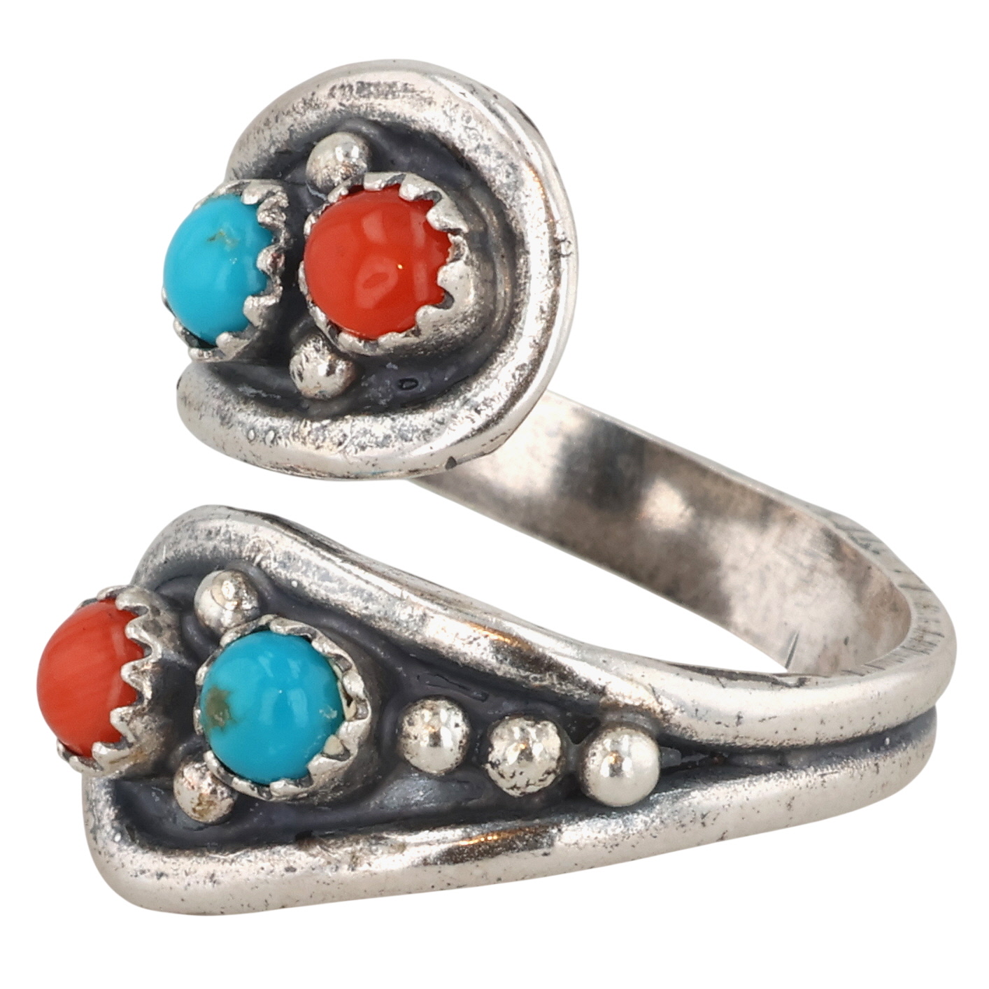 Genevieve Francisco Navajo Sterling Turquoise Coral Adjustable Ring