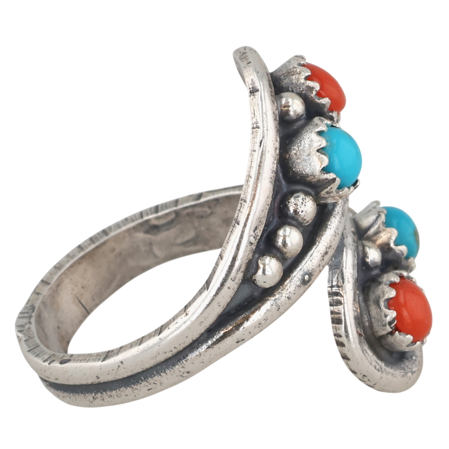 Genevieve Francisco Navajo Sterling Turquoise Coral Adjustable Ring