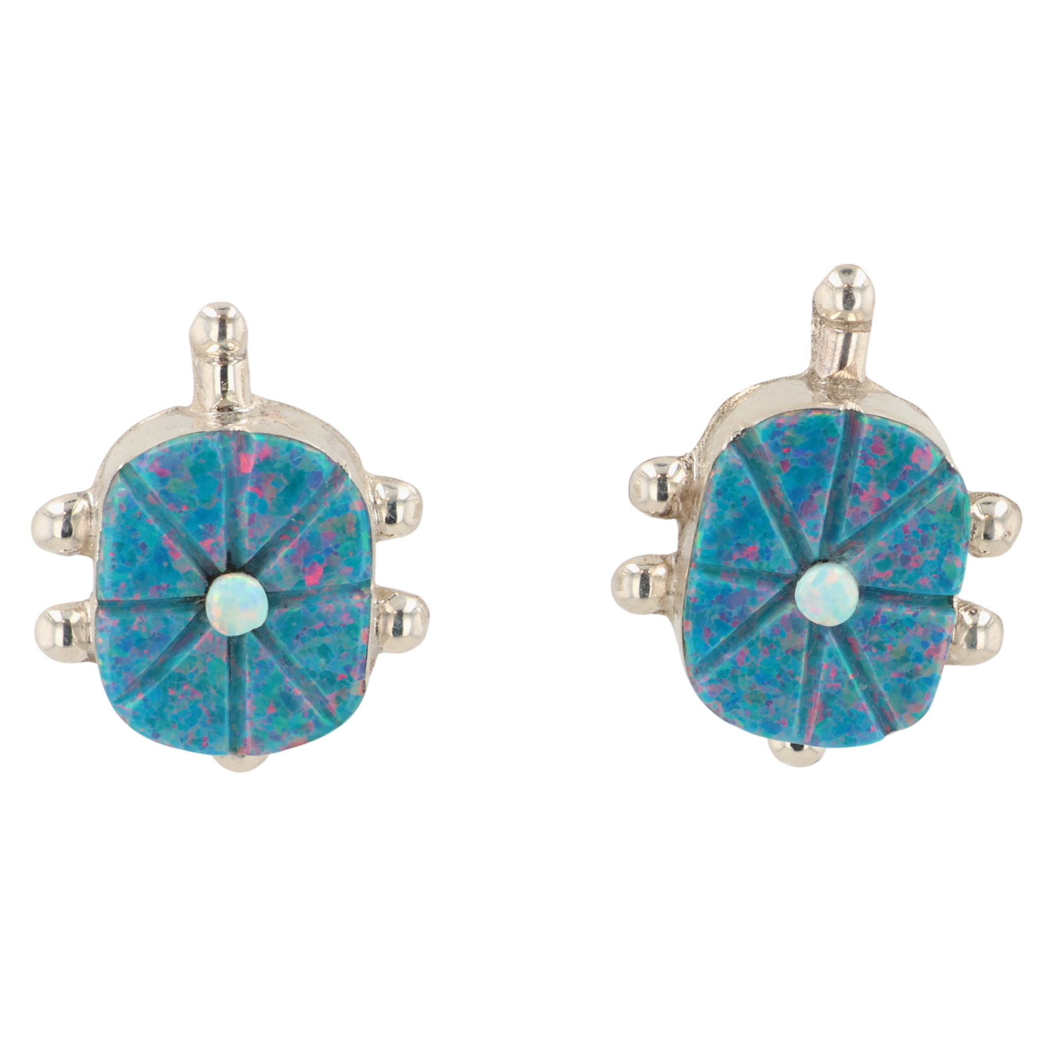 Sarah Bowannie Zuni Sterling Opal Turtle Earrings