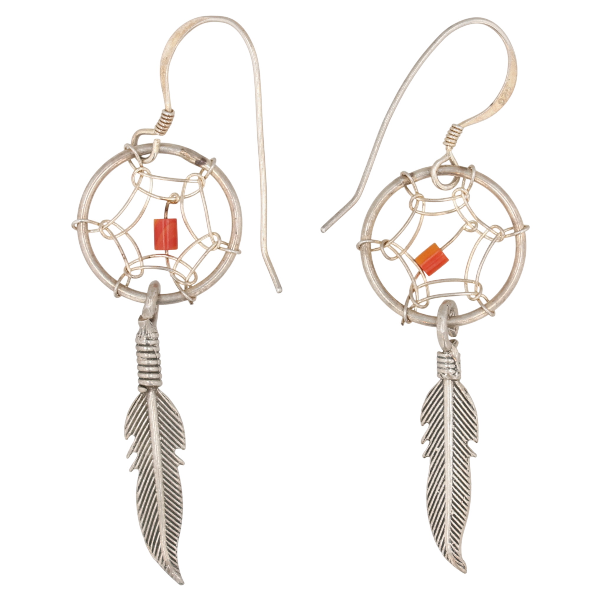 Southwest Sterling Spiny Oyster Dream Catcher Earrings