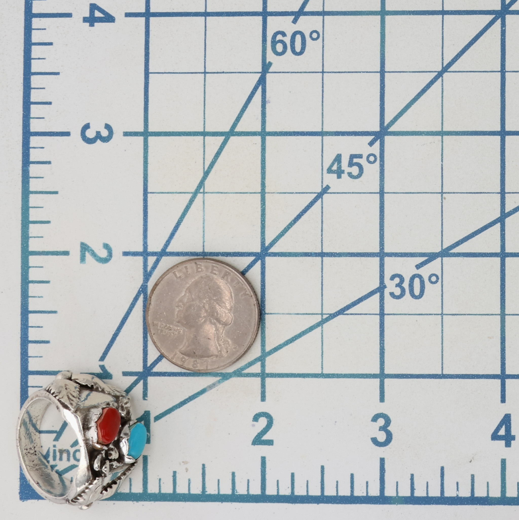 Navajo Sterling Coral Turquoise Ring Sz 10