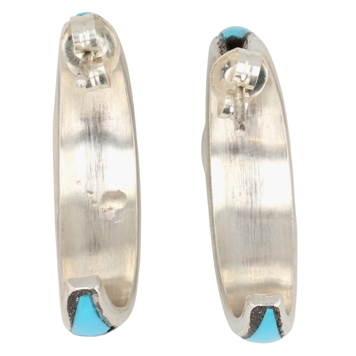 James Kee Zuni Sterling Turquoise Inlay Hoop Earrings