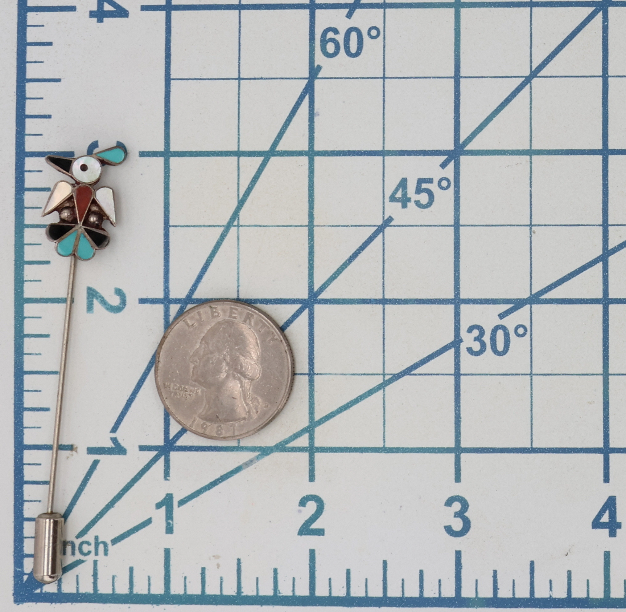 Zuni Sterling Multi-Stone Inlay Thunderbird Stick Pin