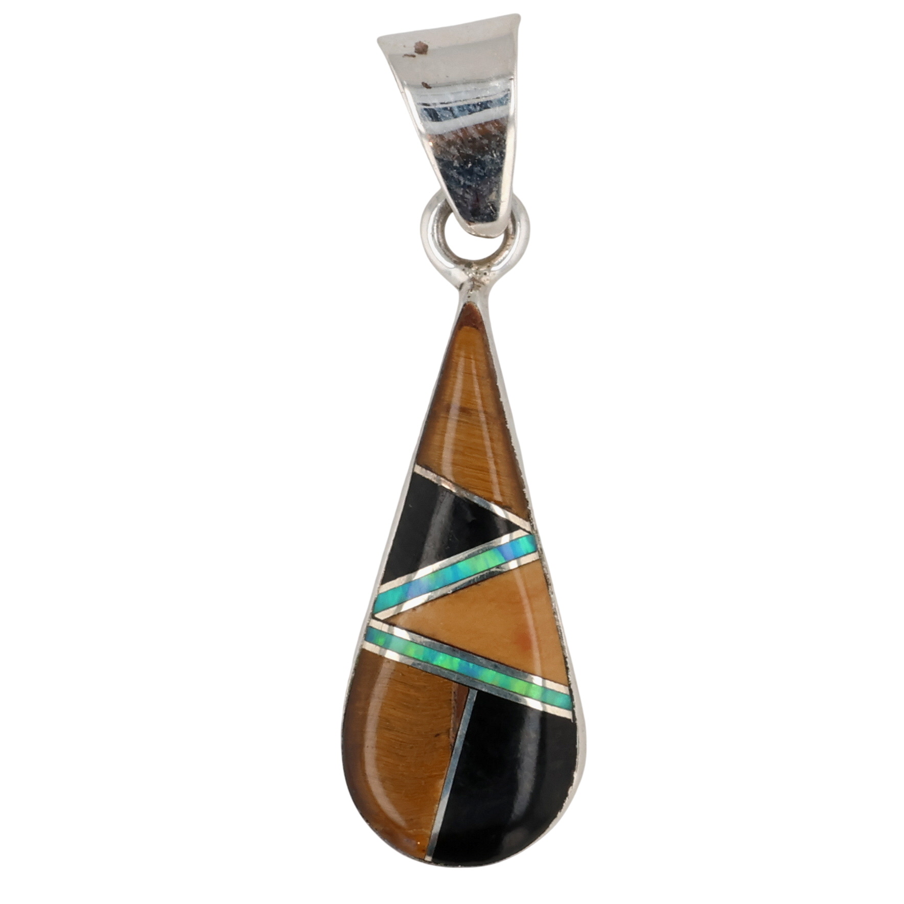 Signed Navajo Sterling Multi-Stone Inlay Pendant