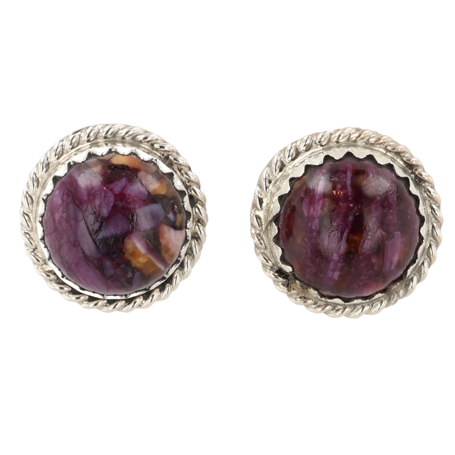 Esther White Navajo Sterling Purple Spiny Oyster Earrings
