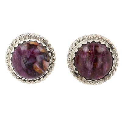 Esther White Navajo Sterling Purple Spiny Oyster Earrings. Esther White Navajo Sterling 