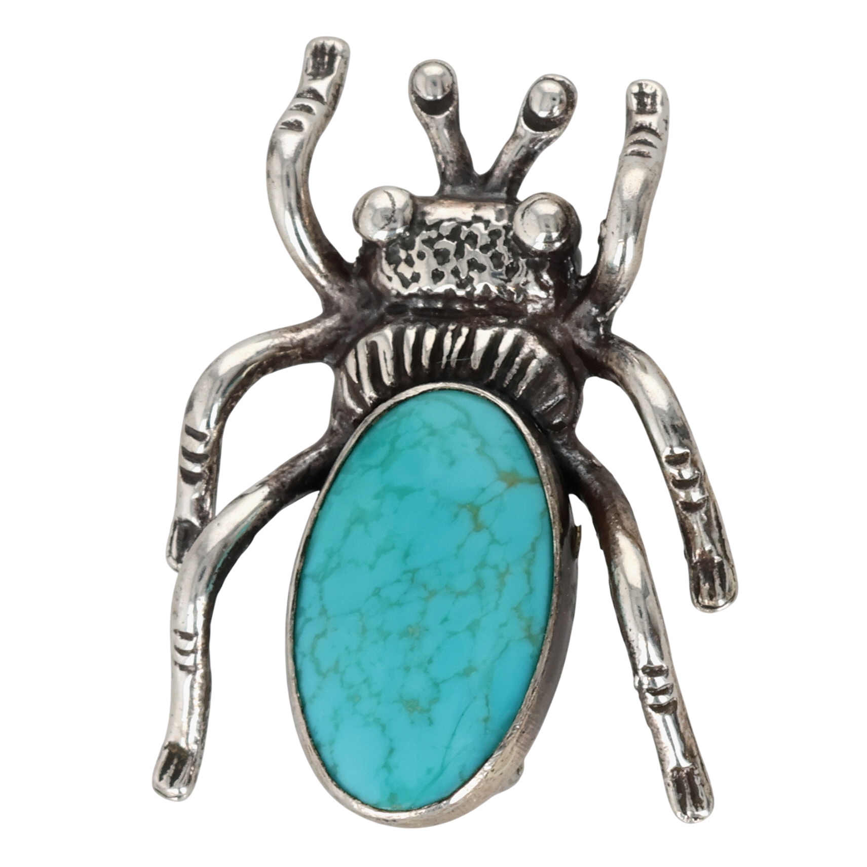 Navajo Sterling Turquoise Beetle Brooch