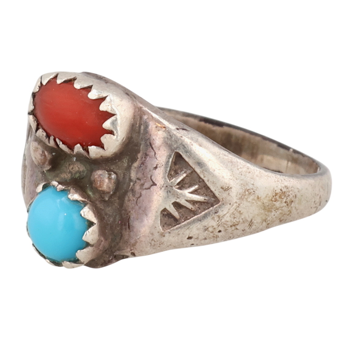 Navajo Sterling Coral Turquoise Ring Sz 4.25